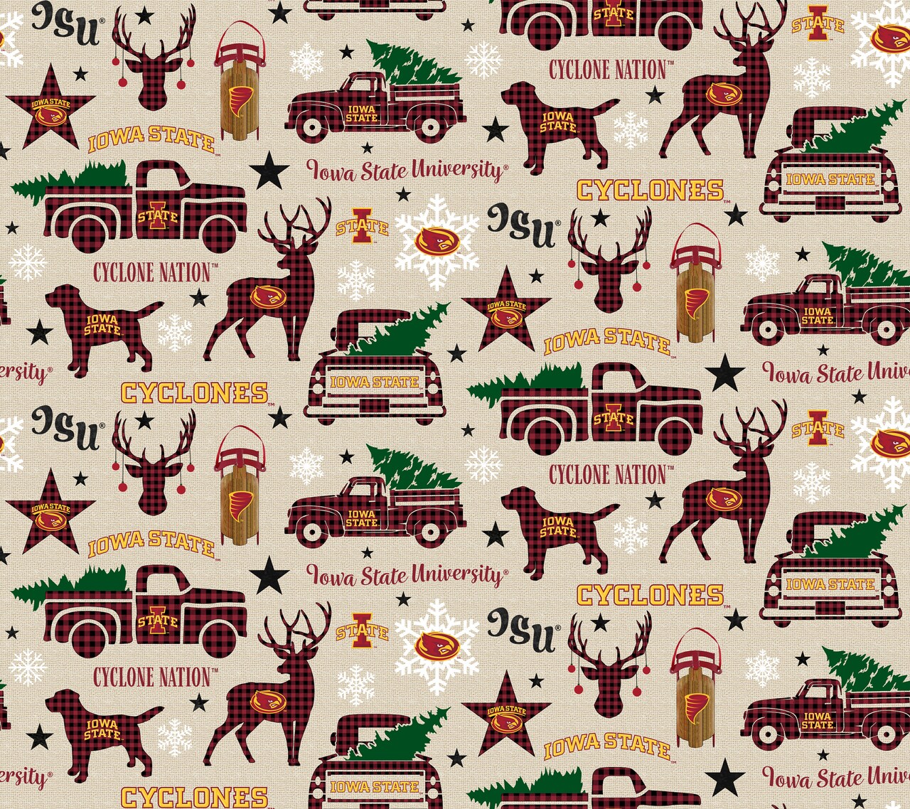 Sykel Enterprises-Iowa State University Cotton Fabric-Iowa State Cyclones Christmas Cotton Quilting Fabric
